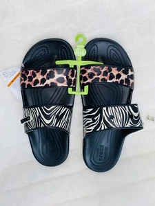 CROCS Womens Animal Print Remix Sandals Slides Slip Ons Zebra Leopard NWT sz 11 - Picture 1 of 4