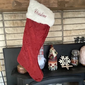 Langer Weihnachtsstrumpf Crushed Samt rot weiß Weihnachtsmann personalisiert Christina - Bild 1 von 2