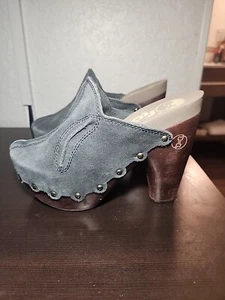 Flogg Diana Wildleder Boho Absatz Pantoletten Gr. 7 hellbraun grau Nieten Western Southwest - Bild 1 von 7