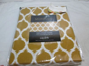 New Colordrift MOROCCO Fabric Shower Curtain 72"x72" ~ Gold and White NIP - Picture 1 of 4