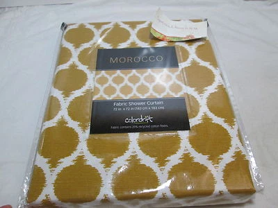 New Colordrift MOROCCO Fabric Shower Curtain 72"x72" ~ Gold and White NIP - Image 1 of 4