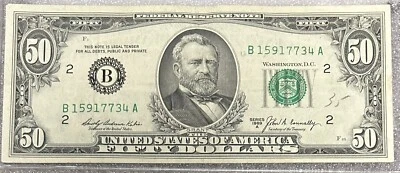 1969 New York $50 Dollar Bill Fr. 2115-B FRN B15917734A 50BL88 - Image 1 of 2