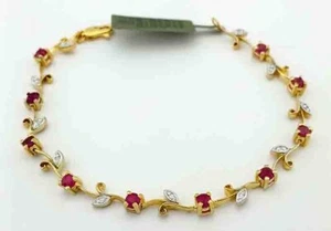 GENUINE 1.50 Cts RUBY & DIAMOND BRACELET 14K GOLD - New With Tag - Picture 1 of 5