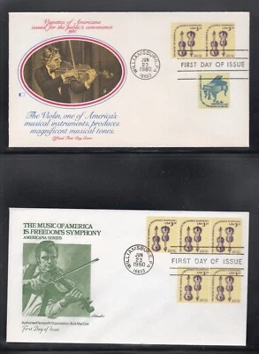 USA 1980 3 FIRST DAY COVERS 3.5c VIOLIN MUSIC WITH CACHETS - Image 1 of 2
