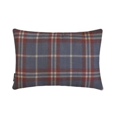 Blue Winter Plaid Lumbar Pillow Cover Velvet Holiday Pillowcase - Plaidflow Blue - Image 1 of 4