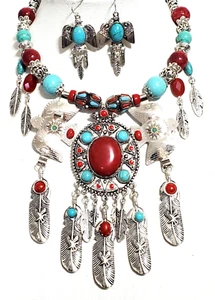 Collar de piedras preciosas Southwestern turquesa plumas Thunderbirds único en su tipo - Imagen 1 de 8