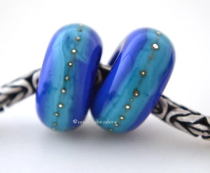 OCEAN SKIES Paar Lampwork European Charm Glasperlen TANERES - Kobalt Capri Blau - Bild 1 von 5