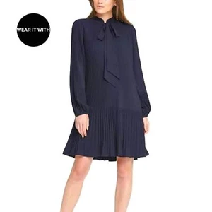 DKNY Langarm Plissee-Etuikleid mit Bindeband Größe 6 neu mit Etikett! - Bild 1 von 7
