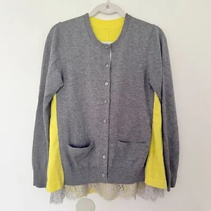 Cárdigan Sacai Mezcla Lana Encaje Acoplamiento Gris Amarillo Paneles Tejido Japón Talla 2 (M) - Imagen 1 de 8