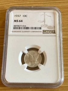 Moneda de diez centavos Mercury 1937. NGC MS64 - Imagen 1 de 2