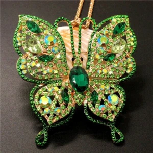 Betsey Johnson Gold Green Crystal Butterfly Gold Necklace NWT Large - Picture 1 of 1