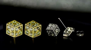 14K Yellow or White Gold Dice Stud push back  Earring - Picture 1 of 30