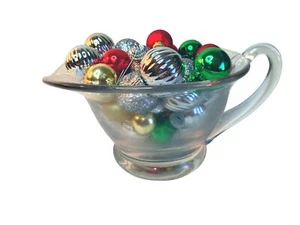 VTg Glass Pitcher w Sm Glass Christmas Ornaments Balls Red Silver Green Gold EUC - Picture 1 of 8