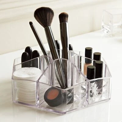 TAYLOR & BROWN Acrylic Display Organiser 7 Compartments Clear Make Up Brushes Draw Jewellery
