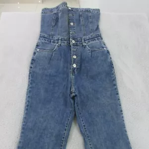 Dazie Overalls Womens Size 10 Blue Relaxed Straight Denim Jumpsuit Crop - Picture 1 of 13