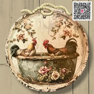 Sign Vintage-Style 2 Hens Chickens Aluminum Outdoor Wall-Art FLAT Cottage 8-inch - Picture 1 of 5
