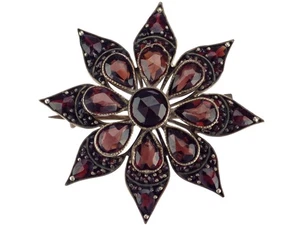 Jugendstil Tombak vergoldet Böhmischer Granat Stern Brosche! - Bild 1 von 4