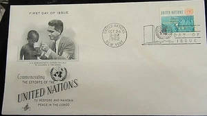 Briefmarke Ersttagsbrief, Vereinte Nationen zur Wiederherstellung des Friedens im Kongo, 1962, FDC - Bild 1 von 1