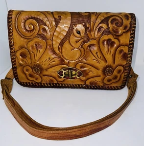 Vintage 1970er Armendariz SOUTHWESTERN BRAUN LEDER HANDGEFERTIGT Eichhörnchen TASCHE Handtasche - Bild 1 von 23