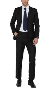 WEEN CHARM Men's Suits Slim Fit 2 Piece Black Tuxedo Two Button Wedding Groom... - Picture 1 of 9