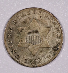 1852-P Silver Three-Cent Nickel Coin (Trime) Normal Date, Very Fine - Picture 1 of 2