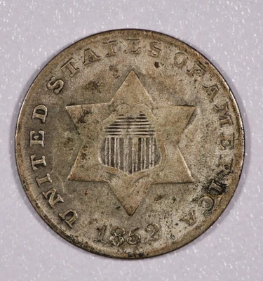 1852-P Silver Three-Cent Nickel Coin (Trime) Normal Date, Very Fine - Image 1 of 2
