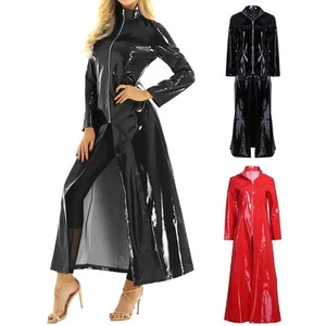 Sexy Red PVC Leather Long Coat Jacket Women's Cosplay Costume Clubwear - Picture 1 of 44