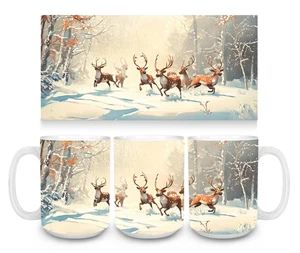 Handmade 15oz Ceramic Coffee Mug/Cup-Christmas-Deer-Hunting-Snow-Gift - Picture 1 of 1