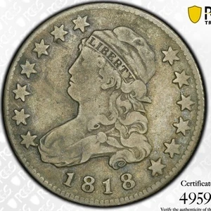 1818 Capped Bust Quarter 25c US Silver Coin Gold Shield PCGS F15 - Picture 1 of 9