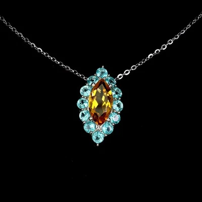 925 Sterling Silver Necklace Marquise Citrine 12x6mm Topaz Gemstone Jewelry 18in - Image 1 of 4