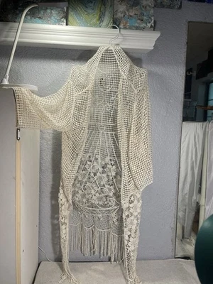 Cárdigan plumero tejido abierto crema para mujer talla 2X 3/4 frente abierto boho Foto 1 de 4