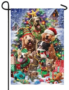 Katzen und Hunde Baum Gartenfahne - Bild 1 von 1