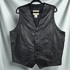 Cripple Creek Mens Leather Vest 2XL Black Western Cowboy Biker Sleeveless Jacket - Picture 1 of 12