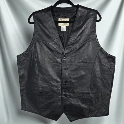 Cripple Creek Mens Leather Vest 2XL Black Western Cowboy Biker Sleeveless Jacket - Image 1 of 4