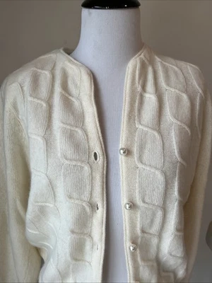 Adele Joyce 80s Cardigan Sweater Wool Angora Textured Size S Cream Deadstock - Image 1 of 4