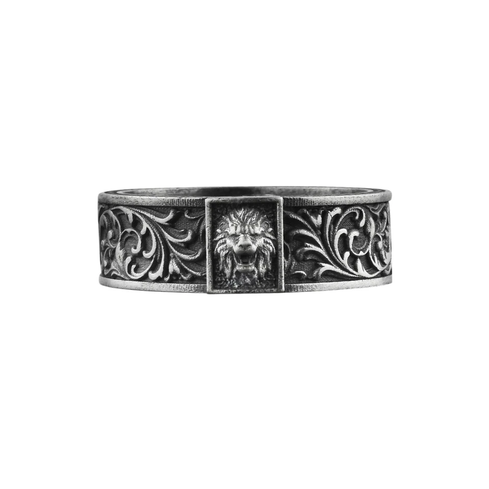 Bague ruban rugissement lion argent sterling oxydé chat sauvage zodiaque bijo... - Photo 1/4