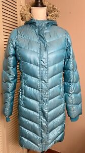 Girls Lands’ End Long Length Hooded Puffer Winter Jacket Coat Turquoise Sz XL 16