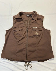 Harley Davidson Damen braun Reißverschluss vorne ärmellos V-Ausschnitt Top Nieten Gr. XL H3 - Bild 1 von 8