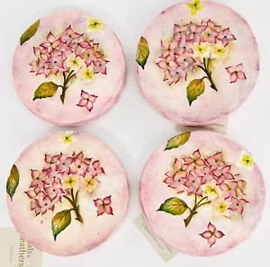 Absorbent Stoneware Coasters Hydrangea Flowers Hand Painted NOS 4-Inch Set of 4 - Picture 1 of 5