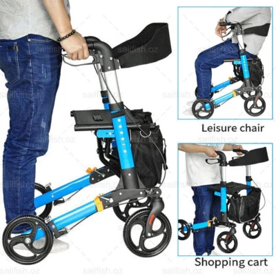 Folding Rollator Walker Aluminium Walking Frame Mobility Aid Lightweight 4Wheels - image 1 of 4