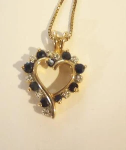 Ross-Simons 925 Vermeil (Gold Plating) Heart Pendant & Chain Sapphires Diamonds - Picture 1 of 3