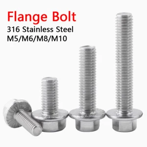 Flanged Hexagon Head Bolts Flange Hex Screws 316 Stainless Steel M5 M6 M8 M10 - Picture 1 of 7