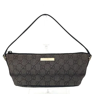 GUCCI Accessory Pouch Purse Canvas Leather Top Handle Black Authentic - Picture 1 of 24