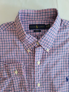 Ralph Lauren Slim Fit Herren XL rosa/blau kariert Knopf Langarm Hemd - Bild 1 von 7