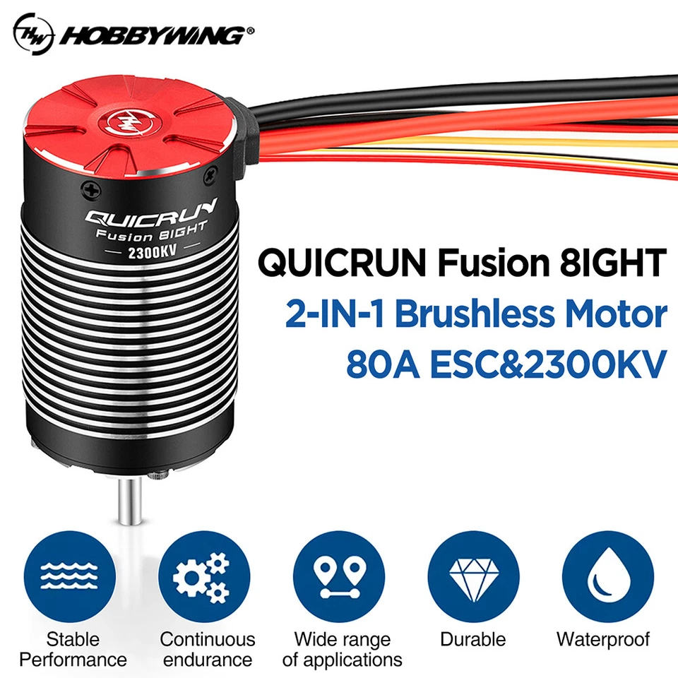 HOBBYWING QuicRun Fusion 8lGHT 2in1 Brushless Motor 80A ESC for 1/8 Crawler Car - Image 1 of 4