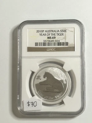 2010P Australia 50 Cent Year of the Tiger Silver Coin MS 69 NGC - Image 1 of 2