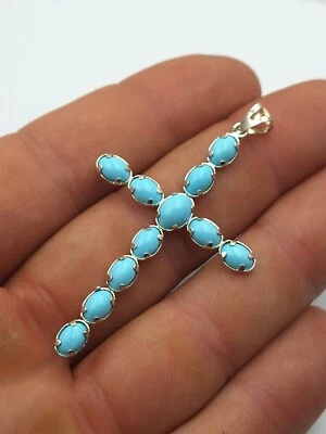 Ciondolo in argento 925 croce bracci in pasta di turchese e struttura argento - Immagine 1 di 4