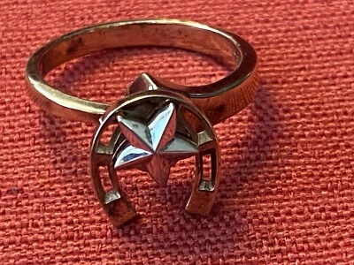 Anillo Diablo Spinner, Oro/Oro Blanco 14k. Herradura/estrella. Caja MGM incluida.  Talla 7 Foto 1 de 4