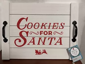 NEW BOSTON WAREHOUSE 16" WOOD PLANK SERVING TRAY W/HANDLES "COOKIES FOR SANTA" - Picture 1 of 3