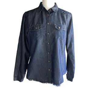 Hollywood & Vine Women’s Denim Shirt Size M Long Sleeve Button Up Pockets Shiny - Picture 1 of 8